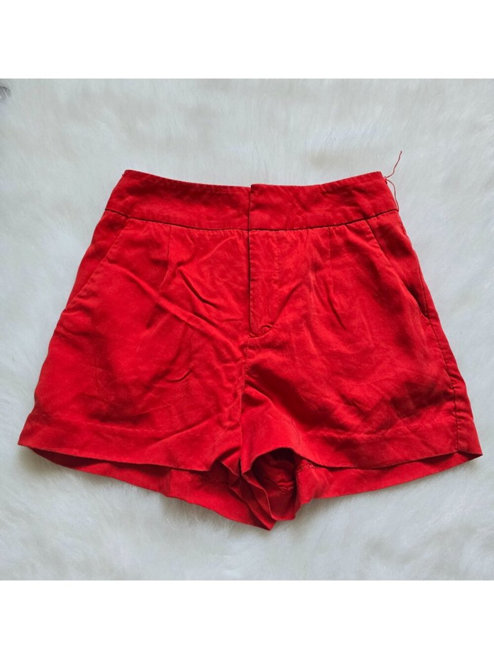 Bebe Bright Red Satin High Waisted Shorts size 00